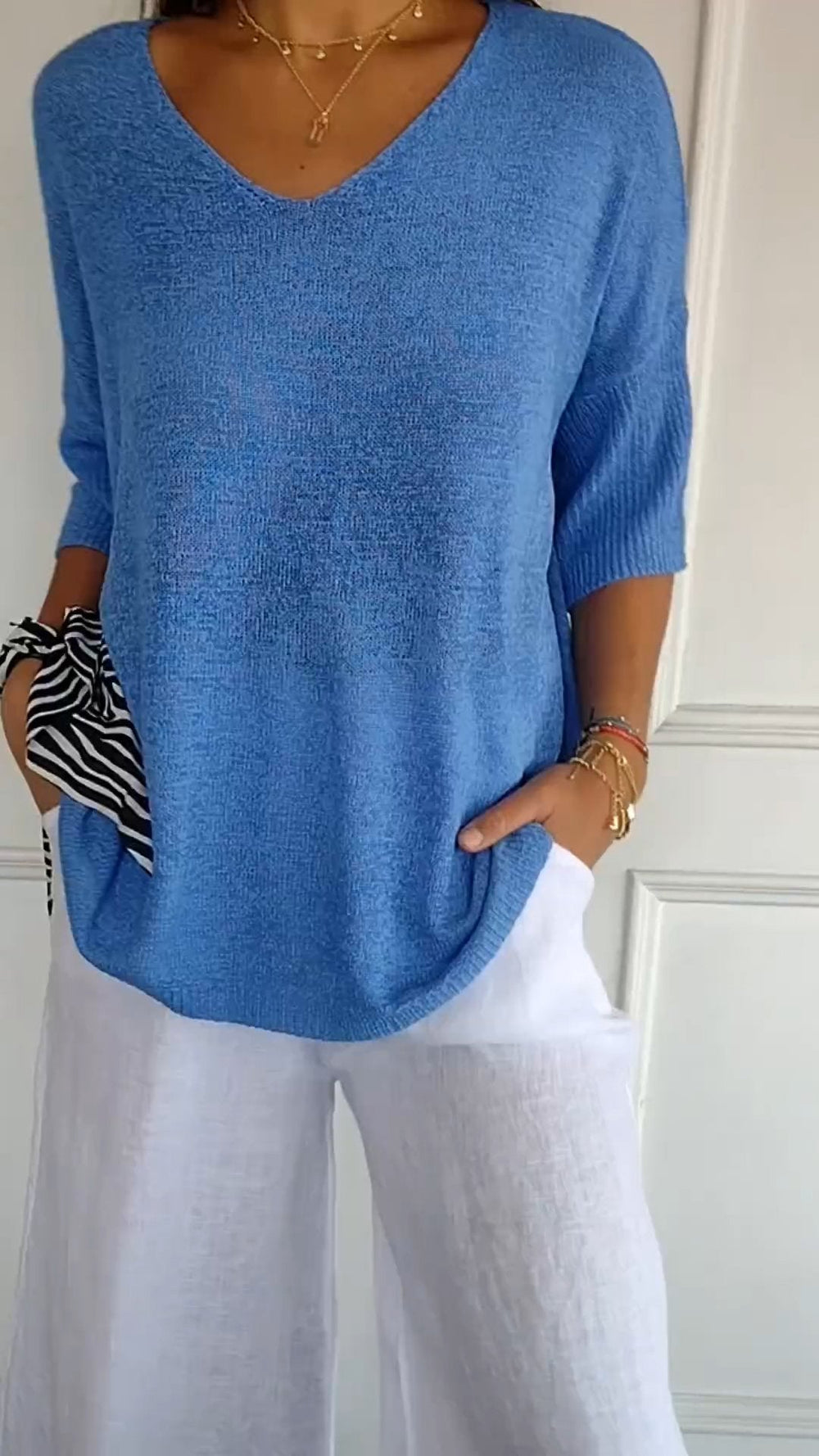Relaxed V-Neck Knit Top