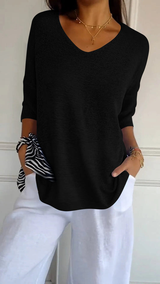 Relaxed V-Neck Knit Top