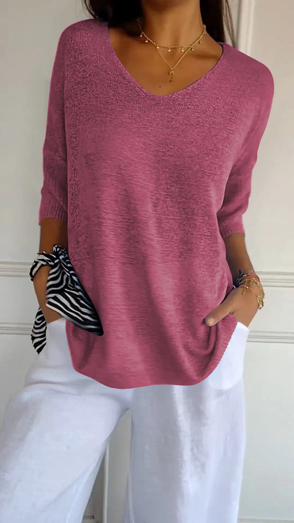 Relaxed V-Neck Knit Top