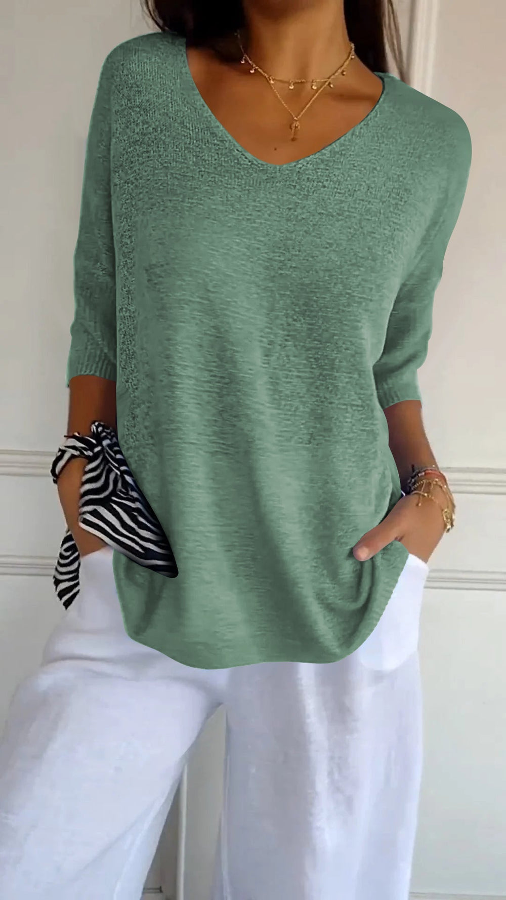 Relaxed V-Neck Knit Top