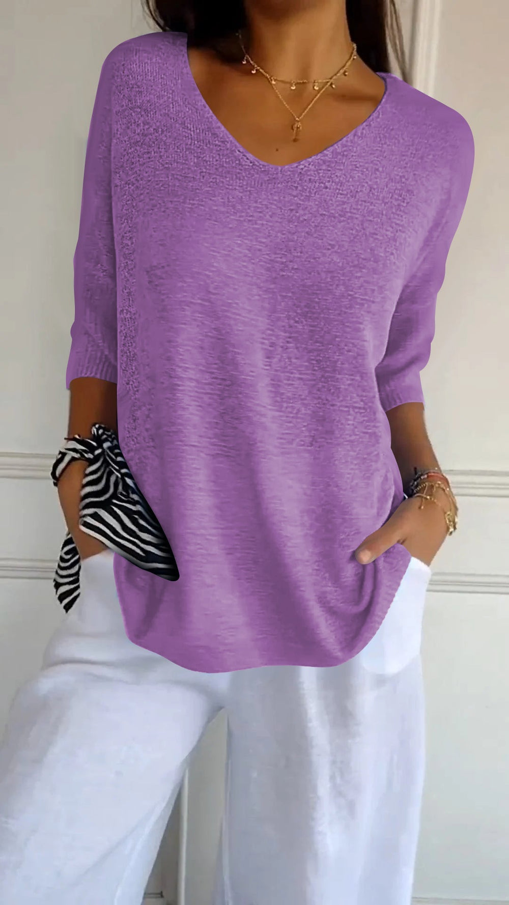 Relaxed V-Neck Knit Top