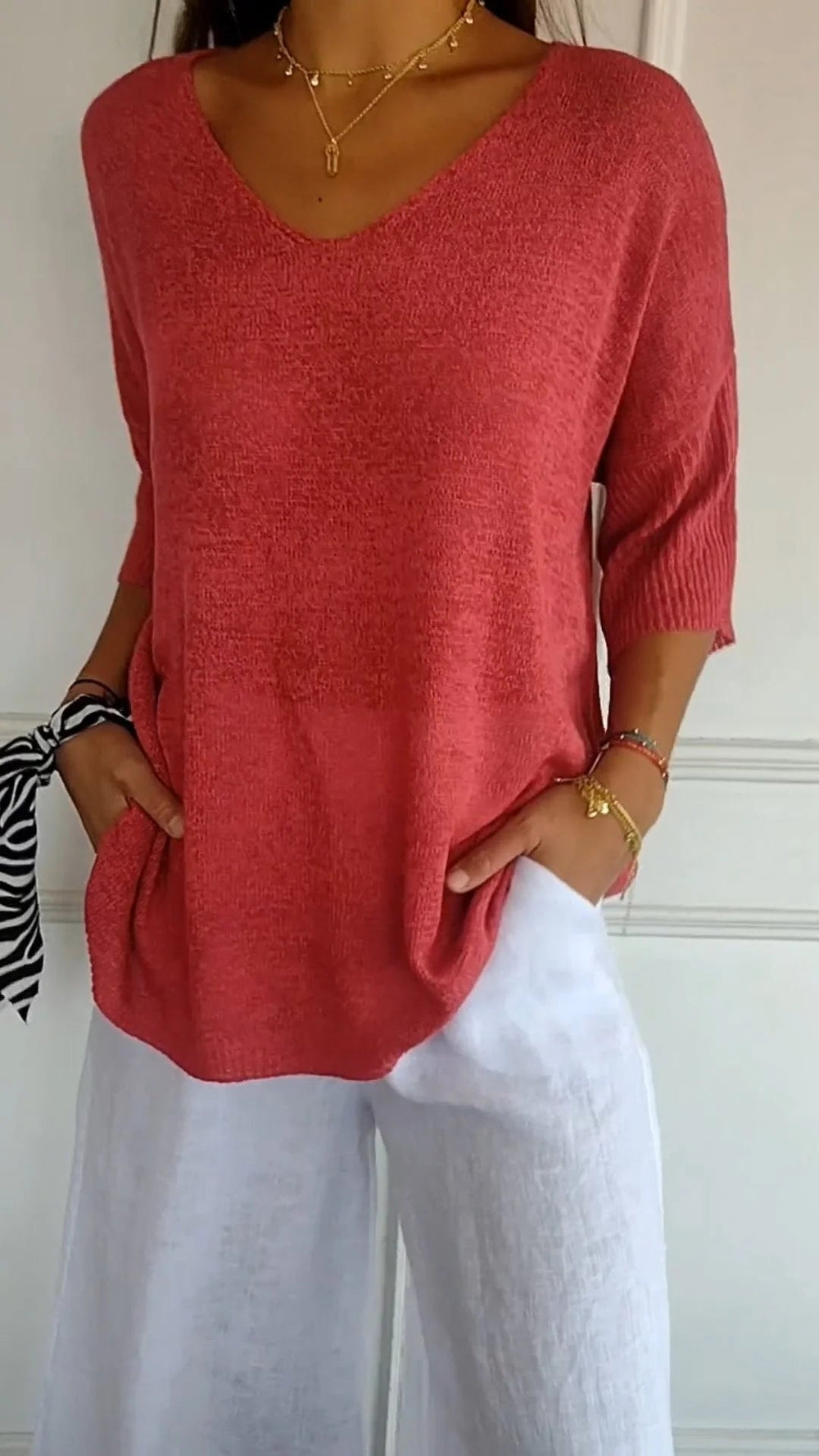 Relaxed V-Neck Knit Top