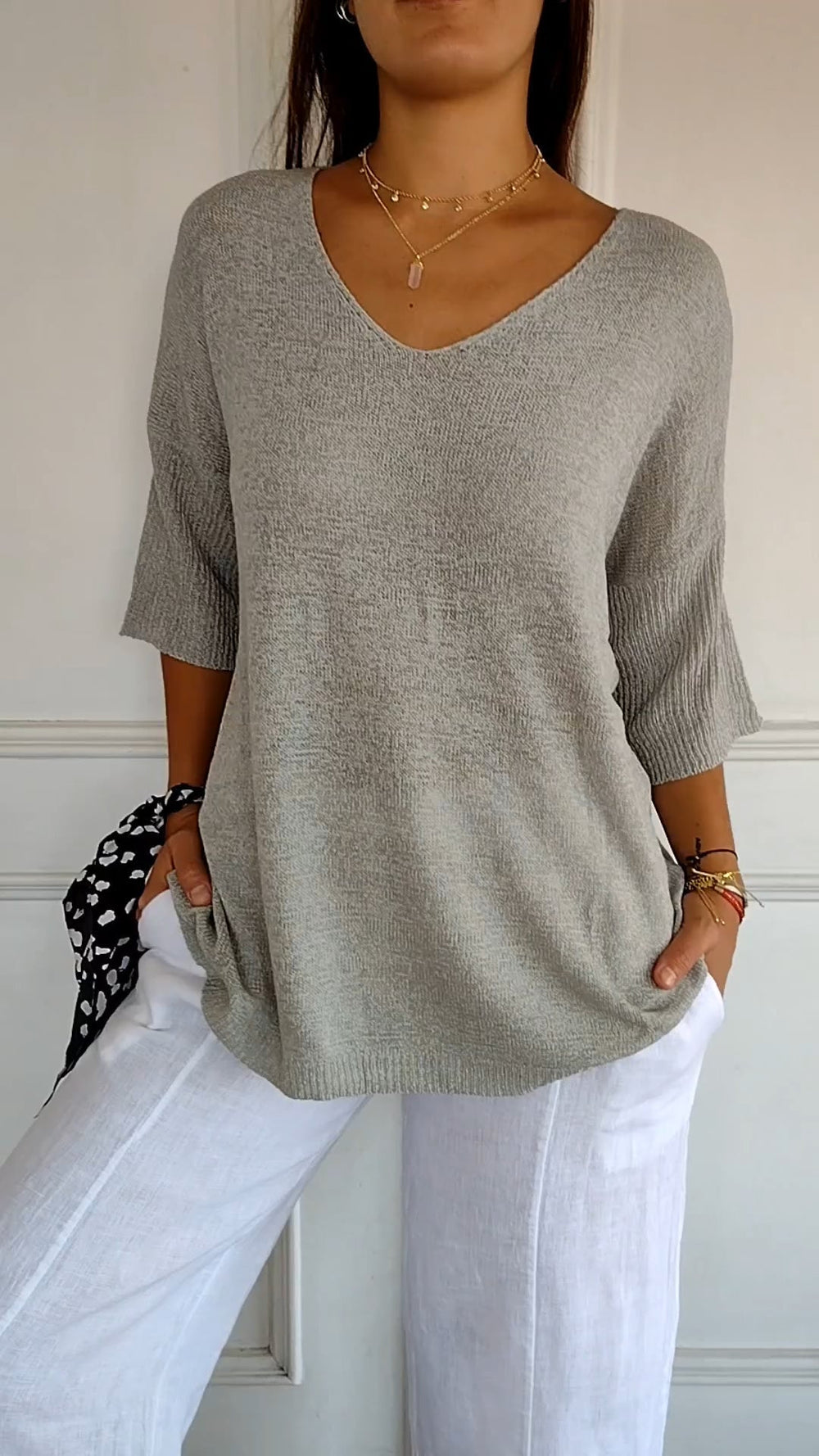 Relaxed V-Neck Knit Top