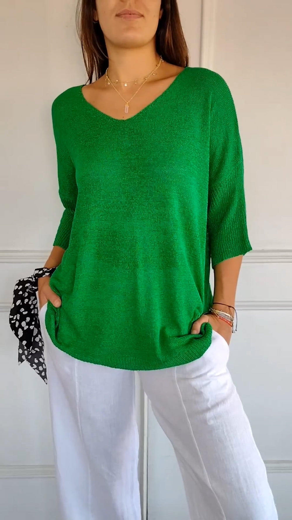 Relaxed V-Neck Knit Top