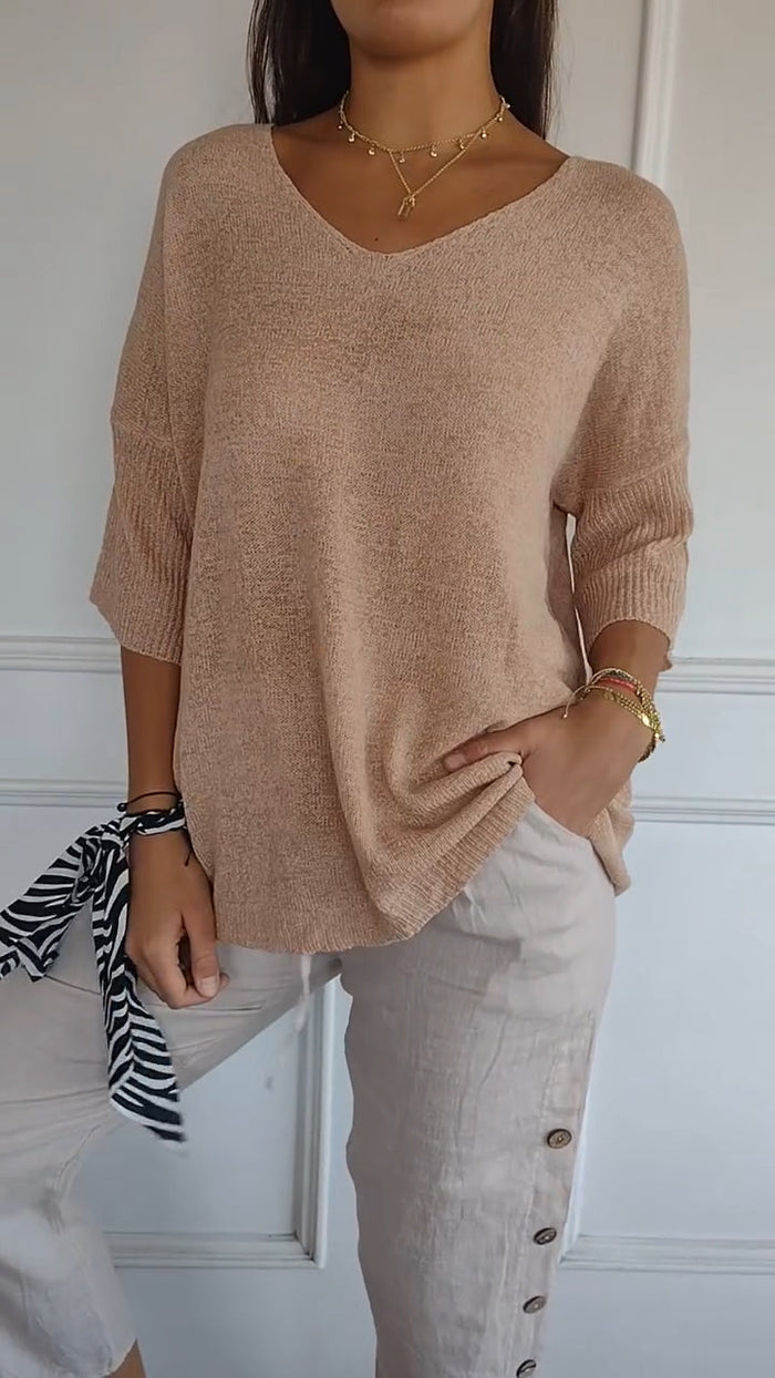 Relaxed V-Neck Knit Top