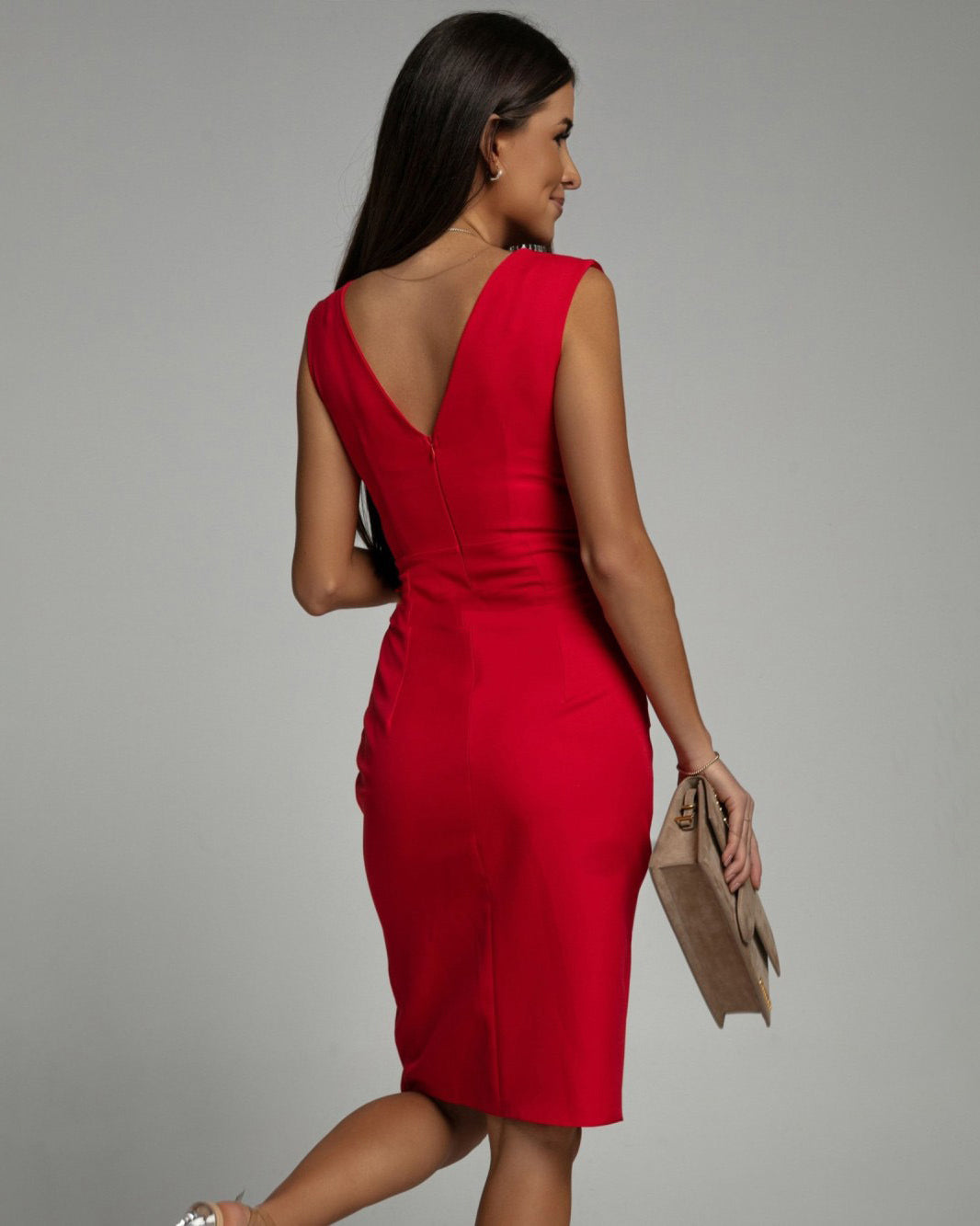 Sleeveless Pleated Wrap Dress