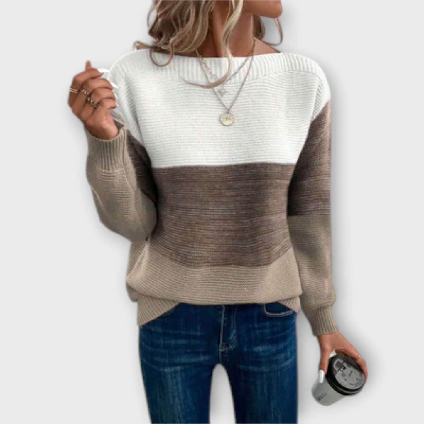 Charlotte - Elegant Three-Colour Patchwork Sweater