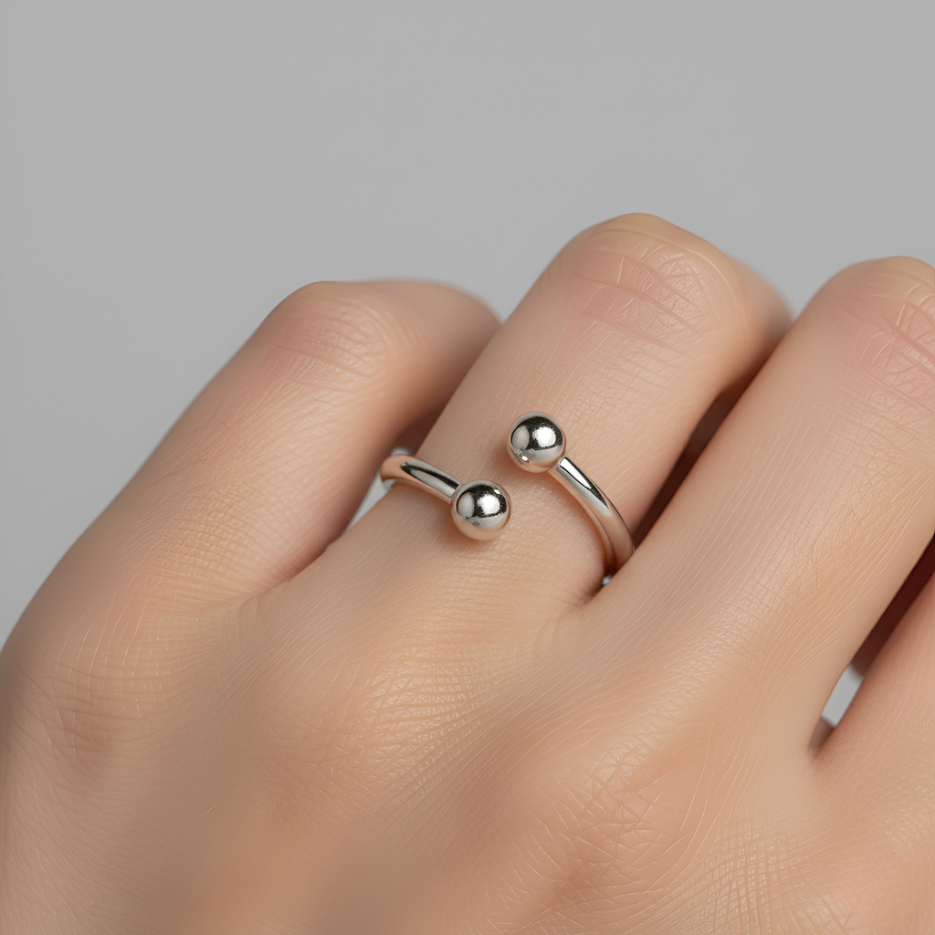 Open Silver Pearl-Tip Ring