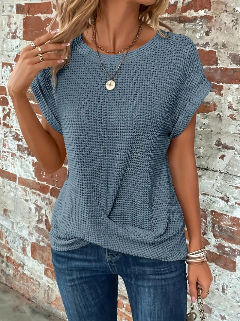Waffle Knit Cap Sleeve Top