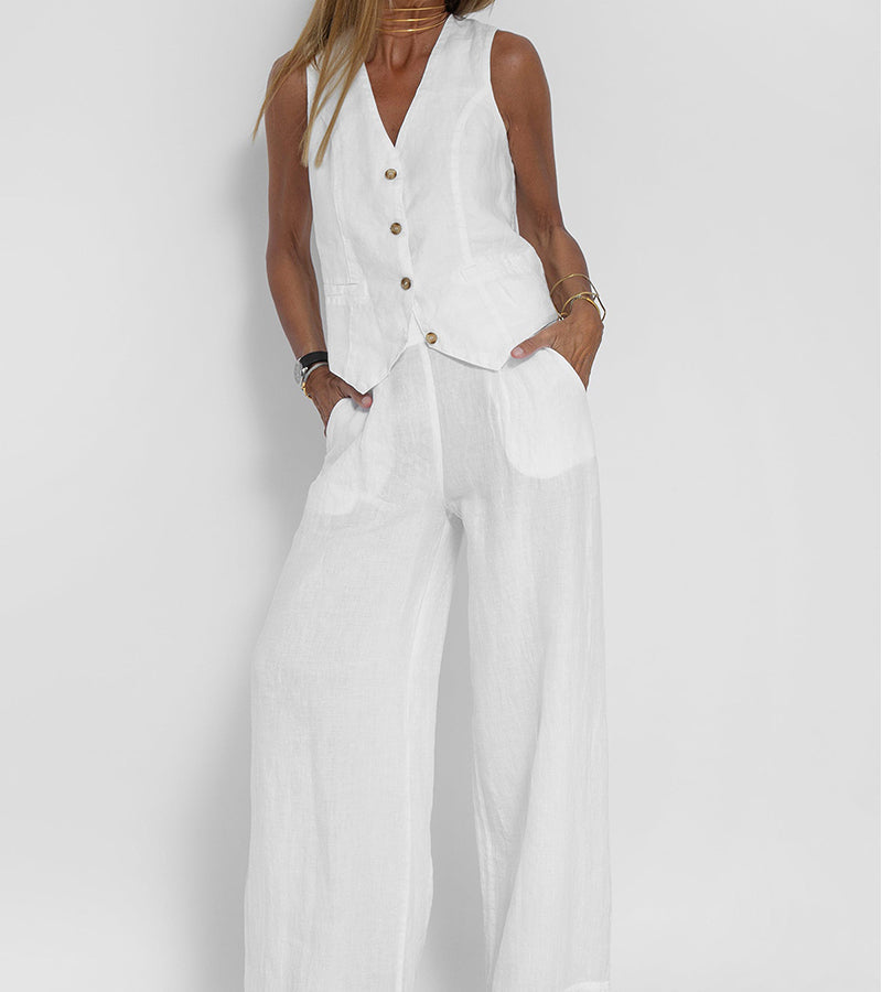 Aira Buttoned Vest & Wide-Leg Trousers Set