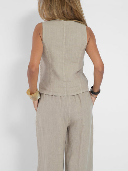 Aira Buttoned Vest & Wide-Leg Trousers Set