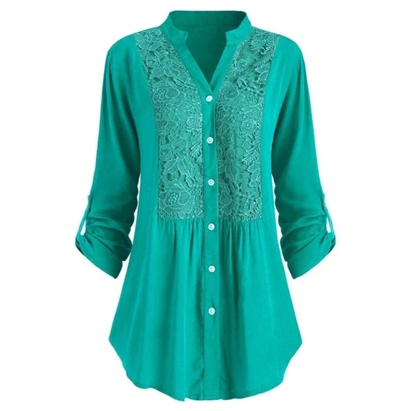 Button-Front Embroidered Tunic