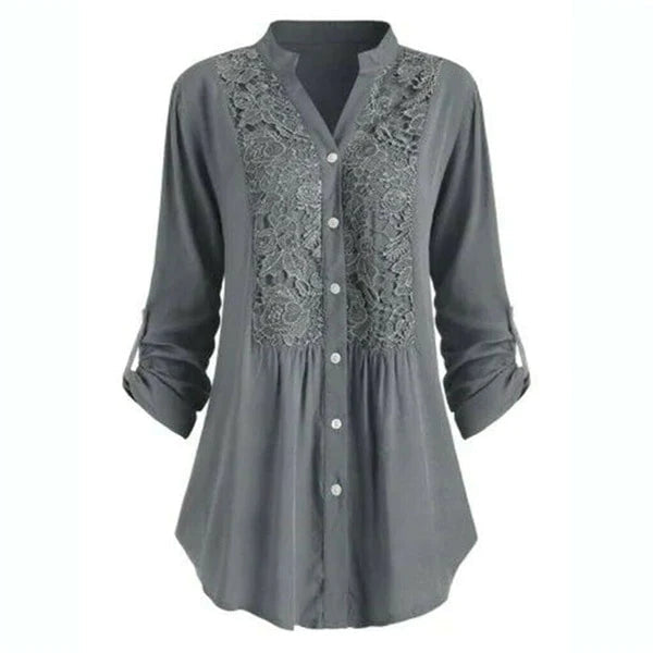 Button-Front Embroidered Tunic
