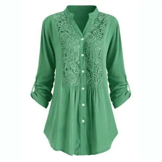 Button-Front Embroidered Tunic