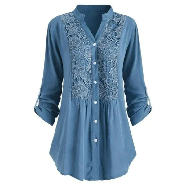 Button-Front Embroidered Tunic