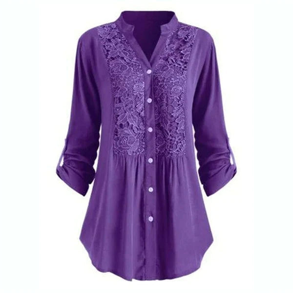 Button-Front Embroidered Tunic