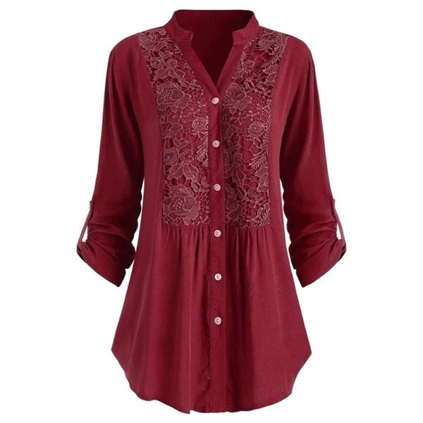 Button-Front Embroidered Tunic