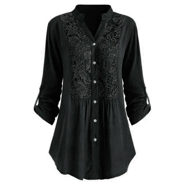 Button-Front Embroidered Tunic