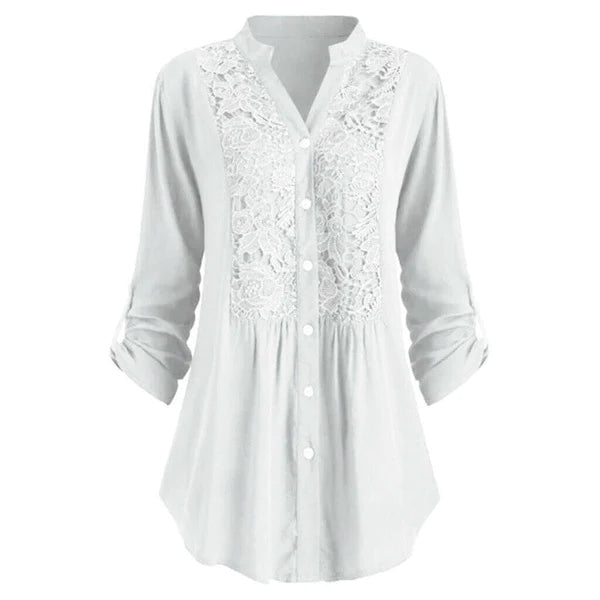 Button-Front Embroidered Tunic