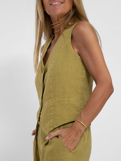 Aira Buttoned Vest & Wide-Leg Trousers Set