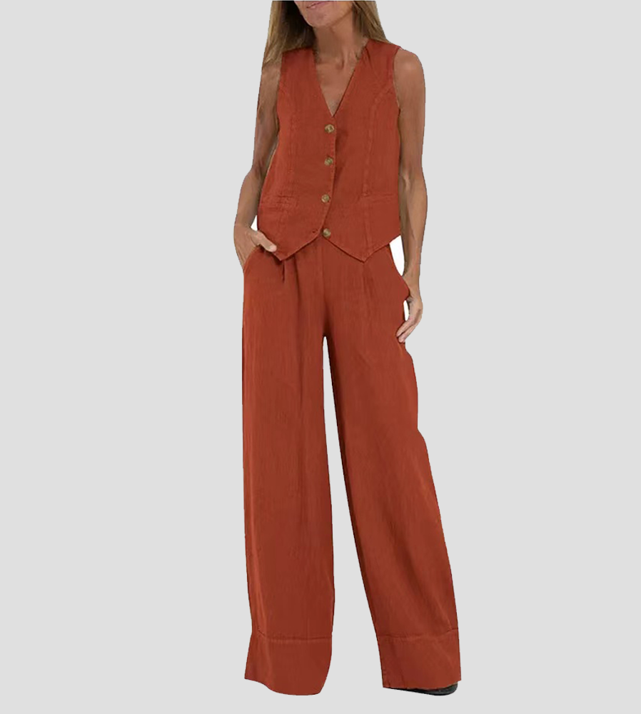 Aira Buttoned Vest & Wide-Leg Trousers Set