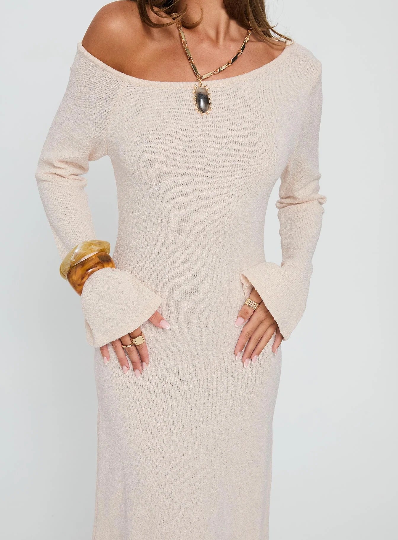 Off-Shoulder Long Sleeve Maxi Dress