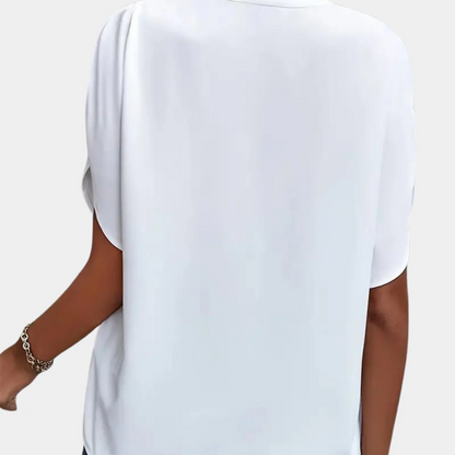 Notch-Neck Cap Sleeve Blouse