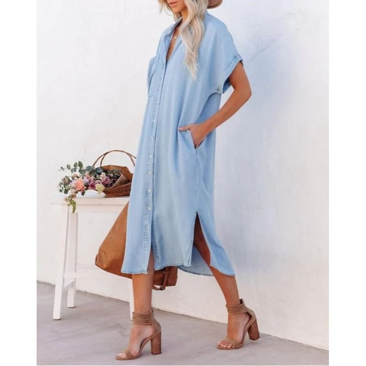 Relaxed Button-Down Midi Shirt Dress