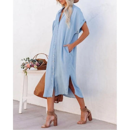 Relaxed Button-Down Midi Shirt Dress