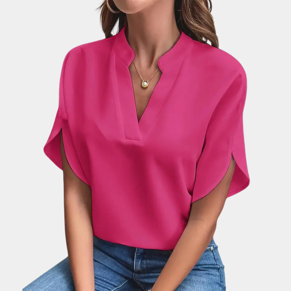 Notch-Neck Cap Sleeve Blouse