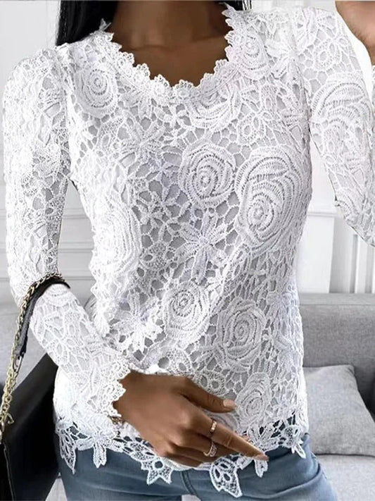 Scalloped Lace Long-Sleeve Top