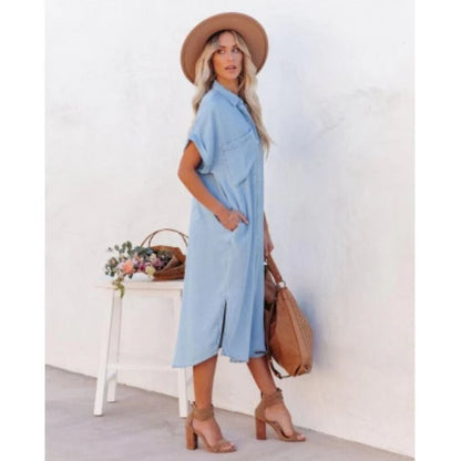 Relaxed Button-Down Midi Shirt Dress