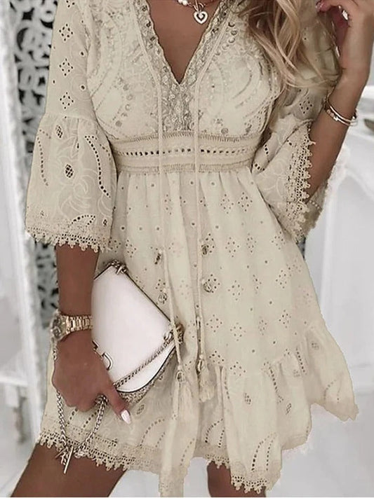 Embroidered Mini Dress with Bell Sleeves