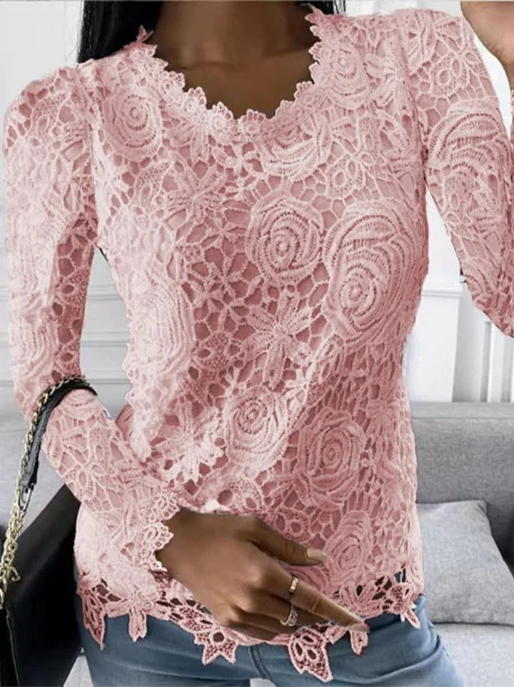 Scalloped Lace Long-Sleeve Top