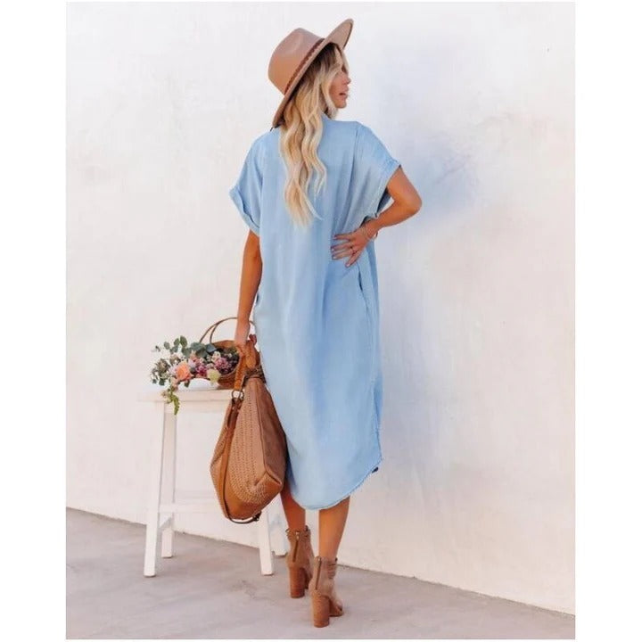 Relaxed Button-Down Midi Shirt Dress