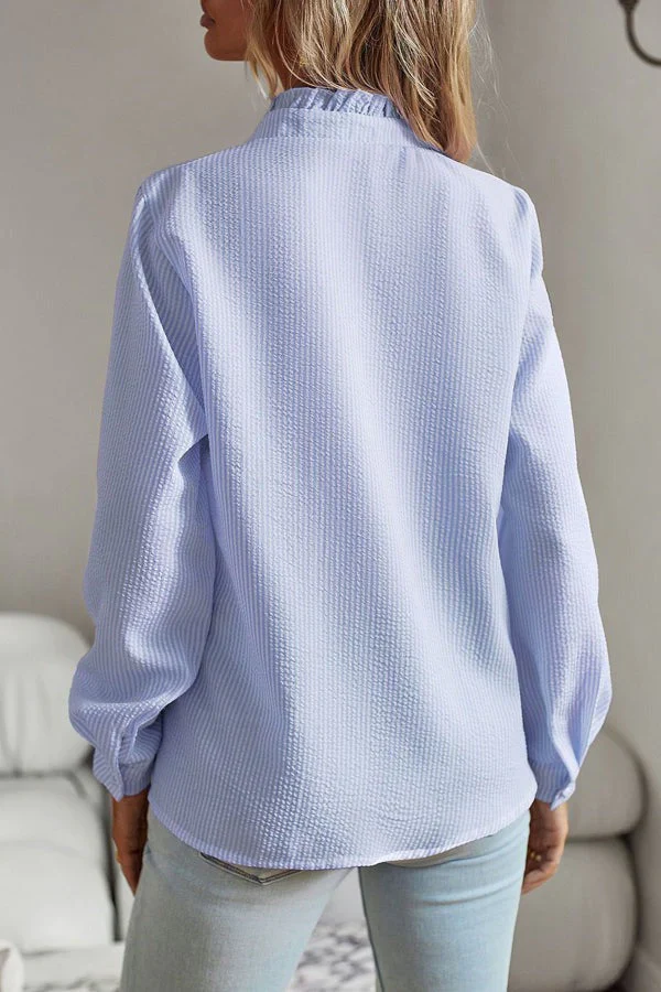 Textured Button-Up Blouse with Ruffle Detail