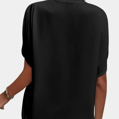 Notch-Neck Cap Sleeve Blouse