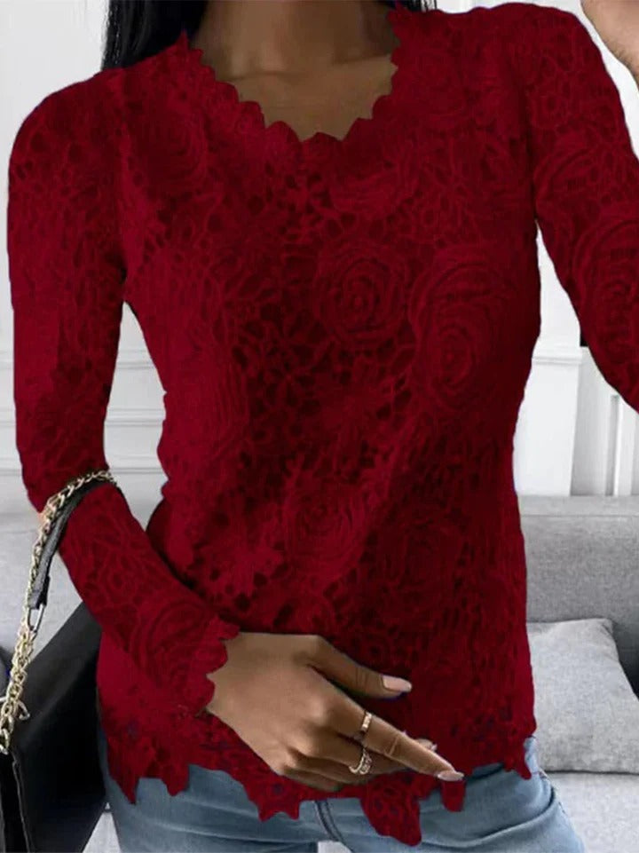 Scalloped Lace Long-Sleeve Top