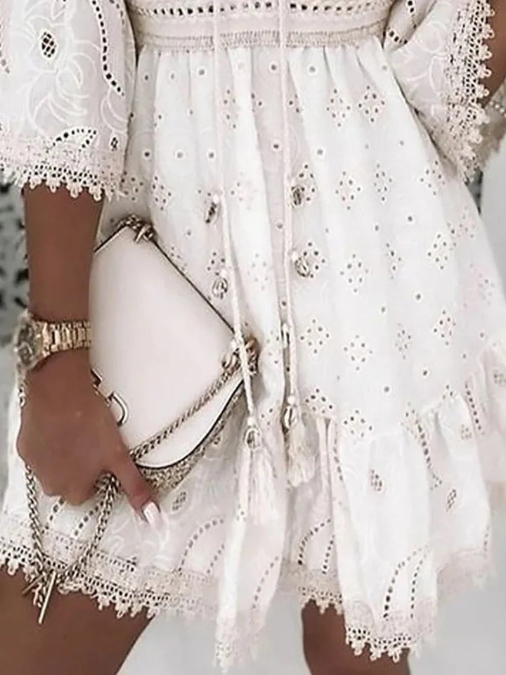 Embroidered Mini Dress with Bell Sleeves