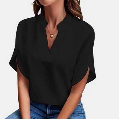 Notch-Neck Cap Sleeve Blouse