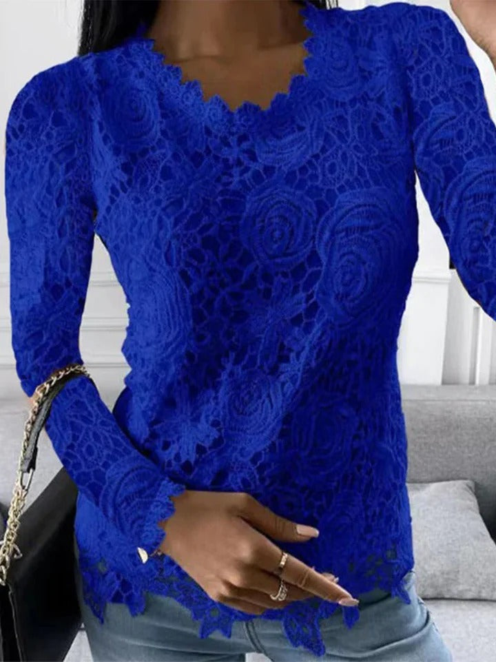 Scalloped Lace Long-Sleeve Top