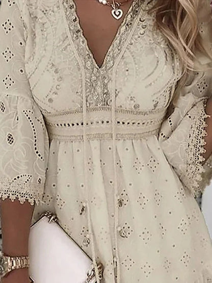 Embroidered Mini Dress with Bell Sleeves