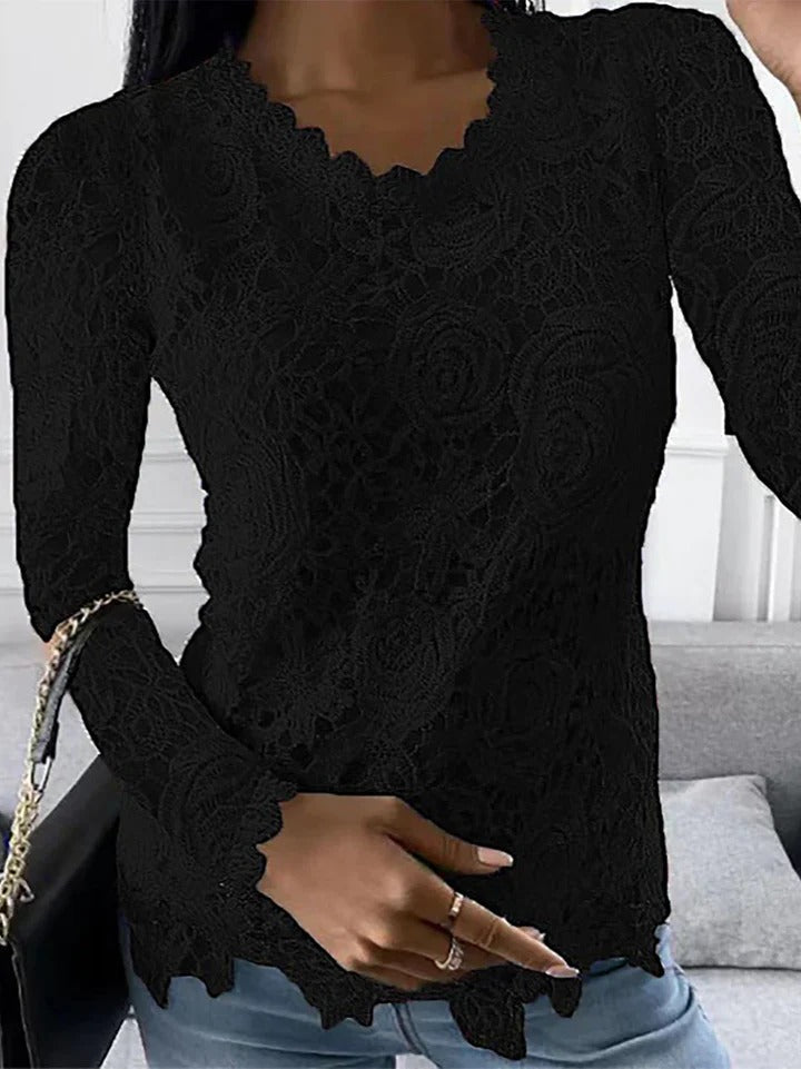 Scalloped Lace Long-Sleeve Top