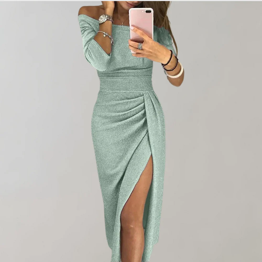 Asymmetric Glitter Midi Dress