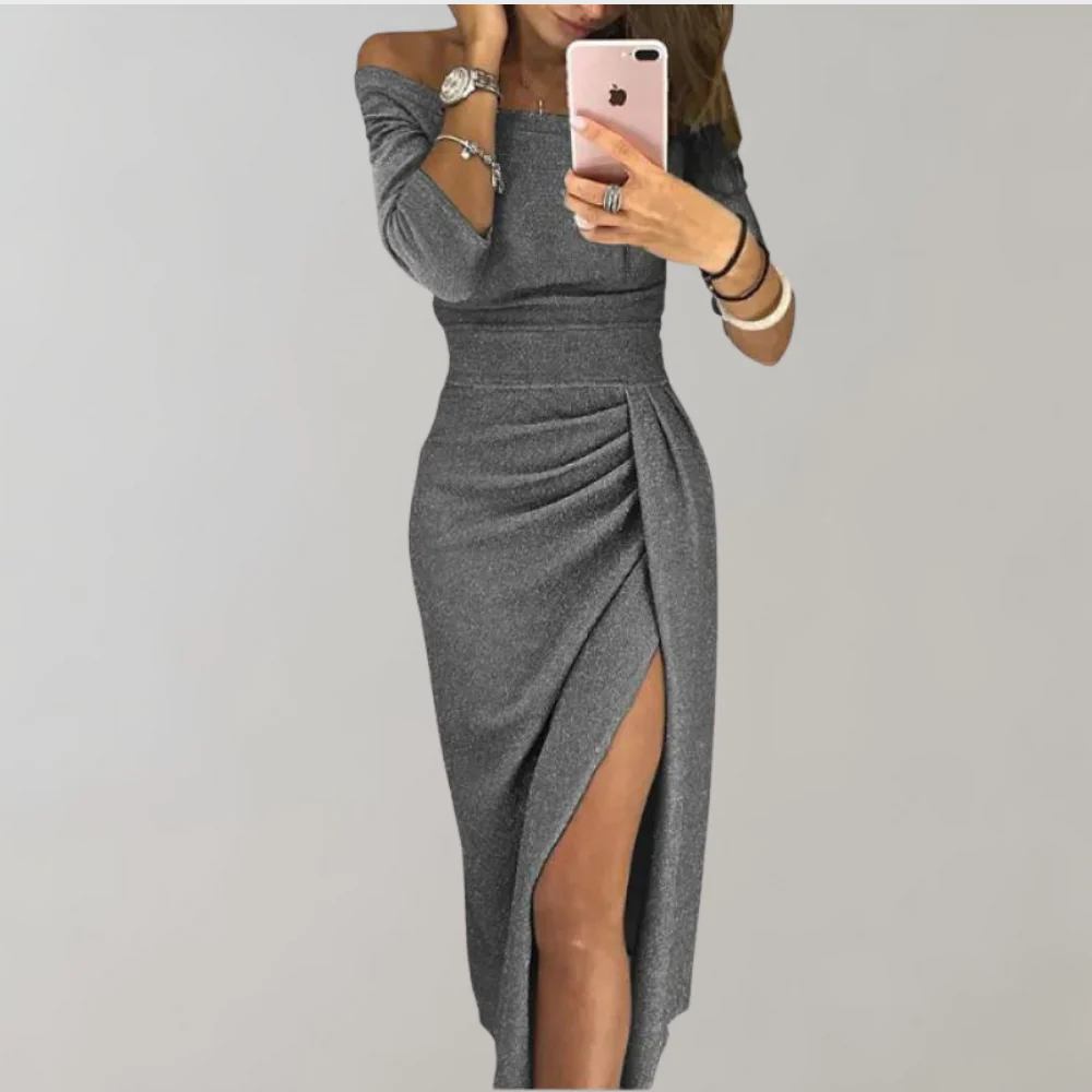Asymmetric Glitter Midi Dress