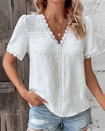 Embroidered V-Neck Lace Blouse