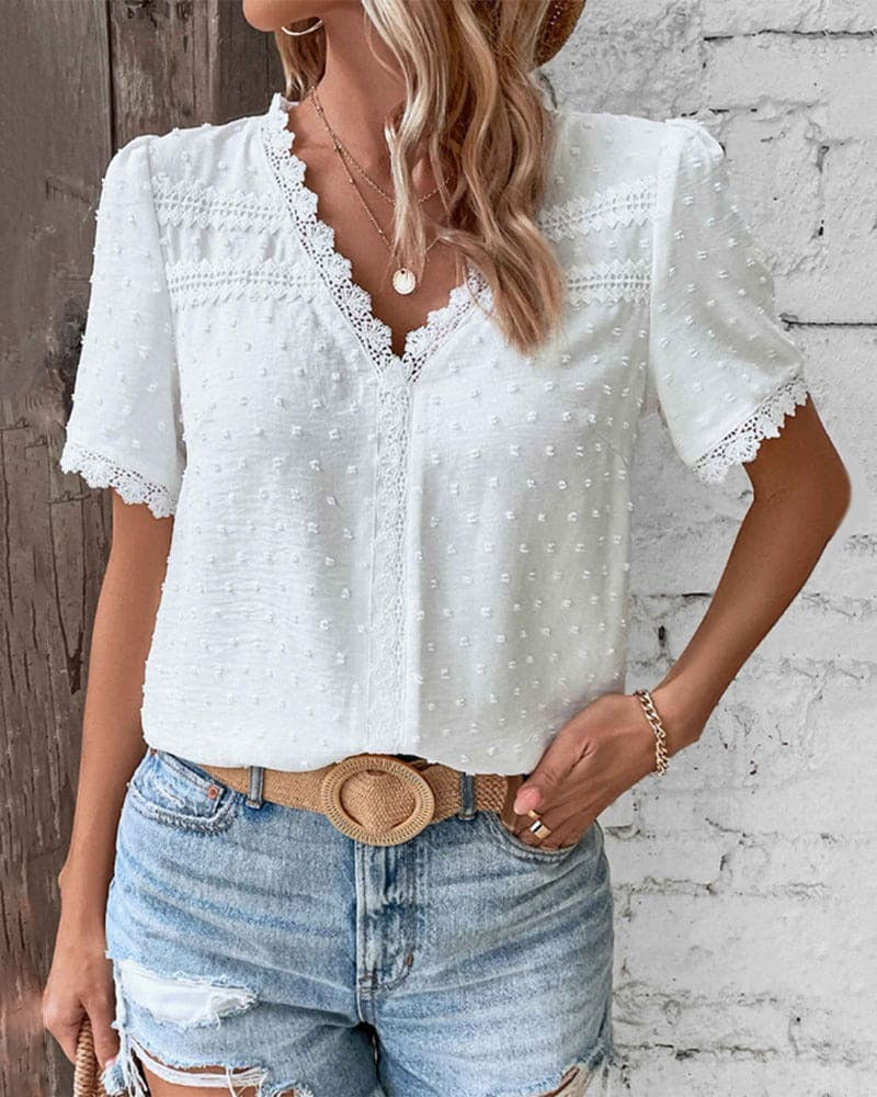 Embroidered V-Neck Lace Blouse