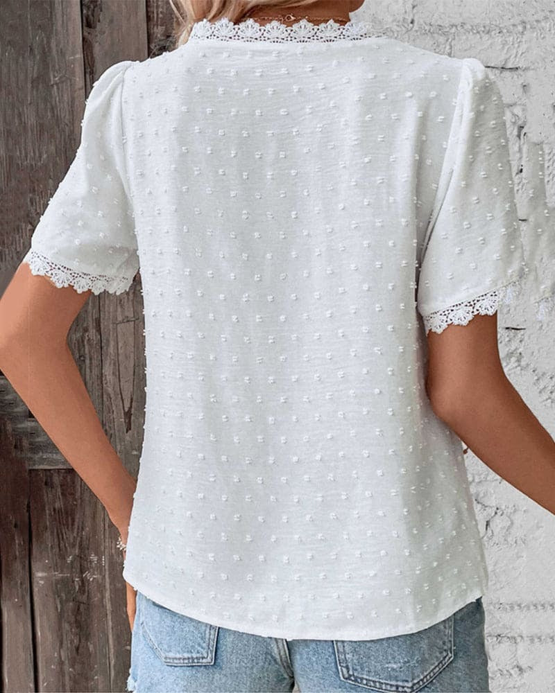 Embroidered V-Neck Lace Blouse