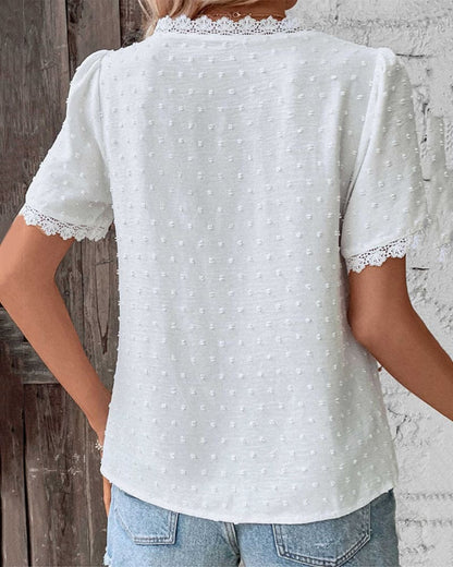 Embroidered V-Neck Lace Blouse
