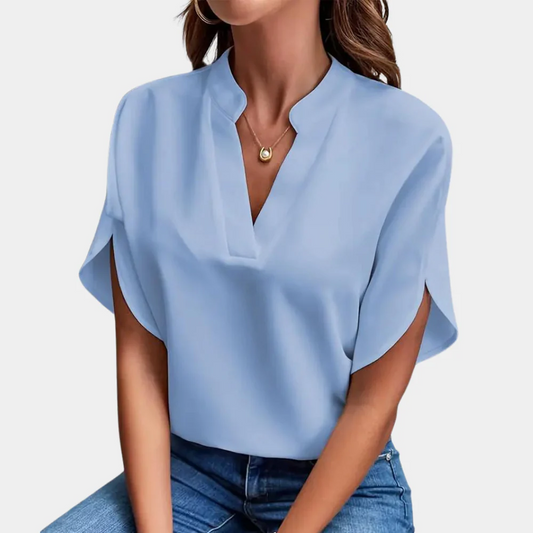 Notch-Neck Cap Sleeve Blouse